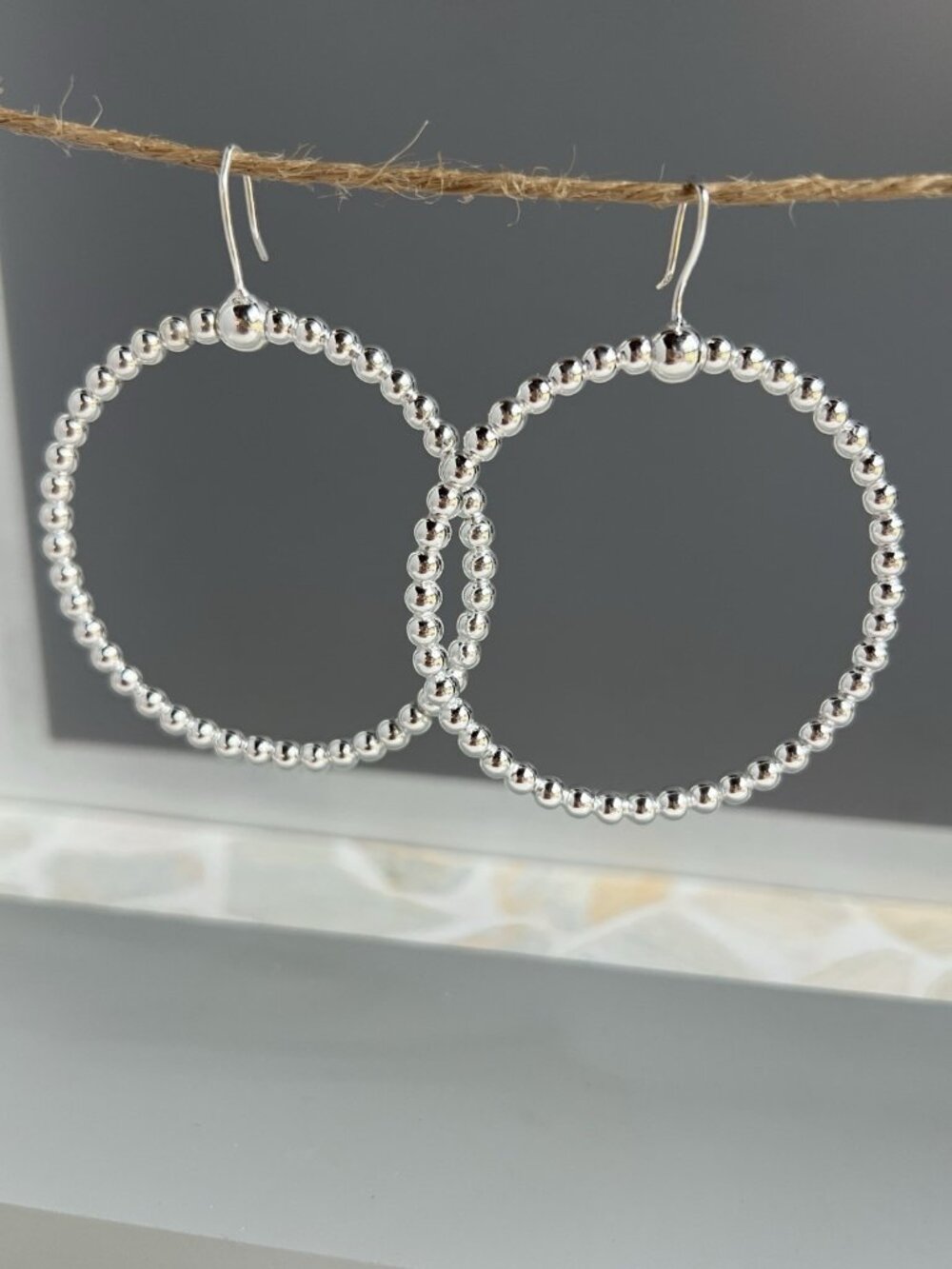 Handcrafted 925 Sterling Silver Beaded Hoop Dangle Earrings
